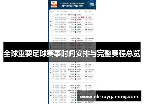 全球重要足球赛事时间安排与完整赛程总览